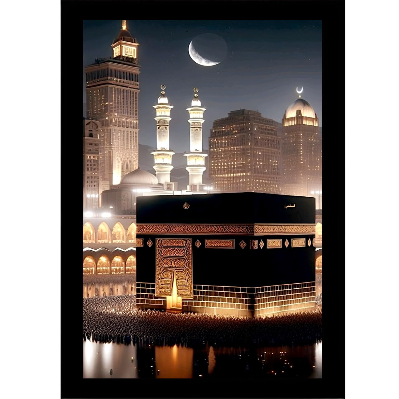 Makah Medina Sharif Mecca Madina Islamic Religious Holy Islam Haj Land Painting Wall Art for Home Office Living Room Photo Frame Without Glass 04 (10 x 14 Inch)