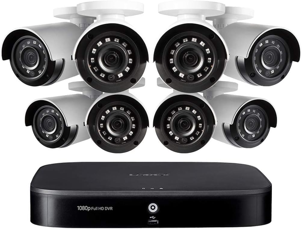 Lorex 1080p 8 Camera Capable 1TB Wired DVR System | 4 White Metal Housing Dome Cameras | 65ft Night Vision | Smart Motion Detection | IP67 Weatheproof