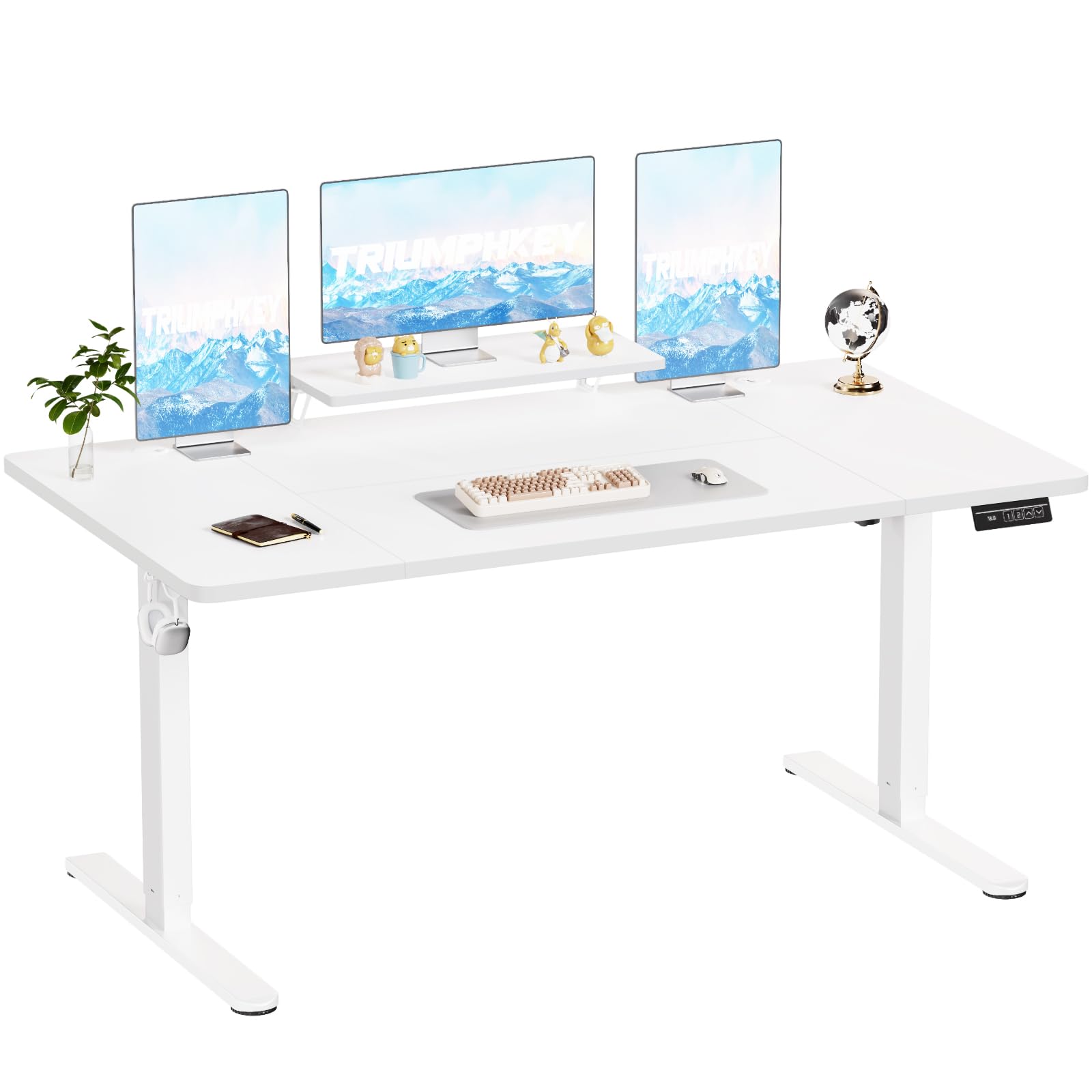 TRIUMPHKEY Scrivania Regolabile con Ripiani per Monitor,180x80cm Scrivania Regolabile in Altezza,Scrivania Elettrica Gaming, Scrivania per Computer,Tavolo da Studio per Ufficio (Bianco)