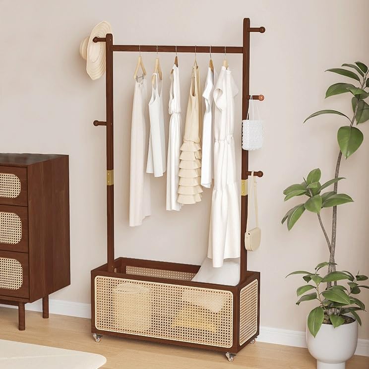Standing Coat Hanger Open Style Wardrobe Bedroom Storage Rack Cloakroom Clothes Hanging Movable Shelf Multifunctional