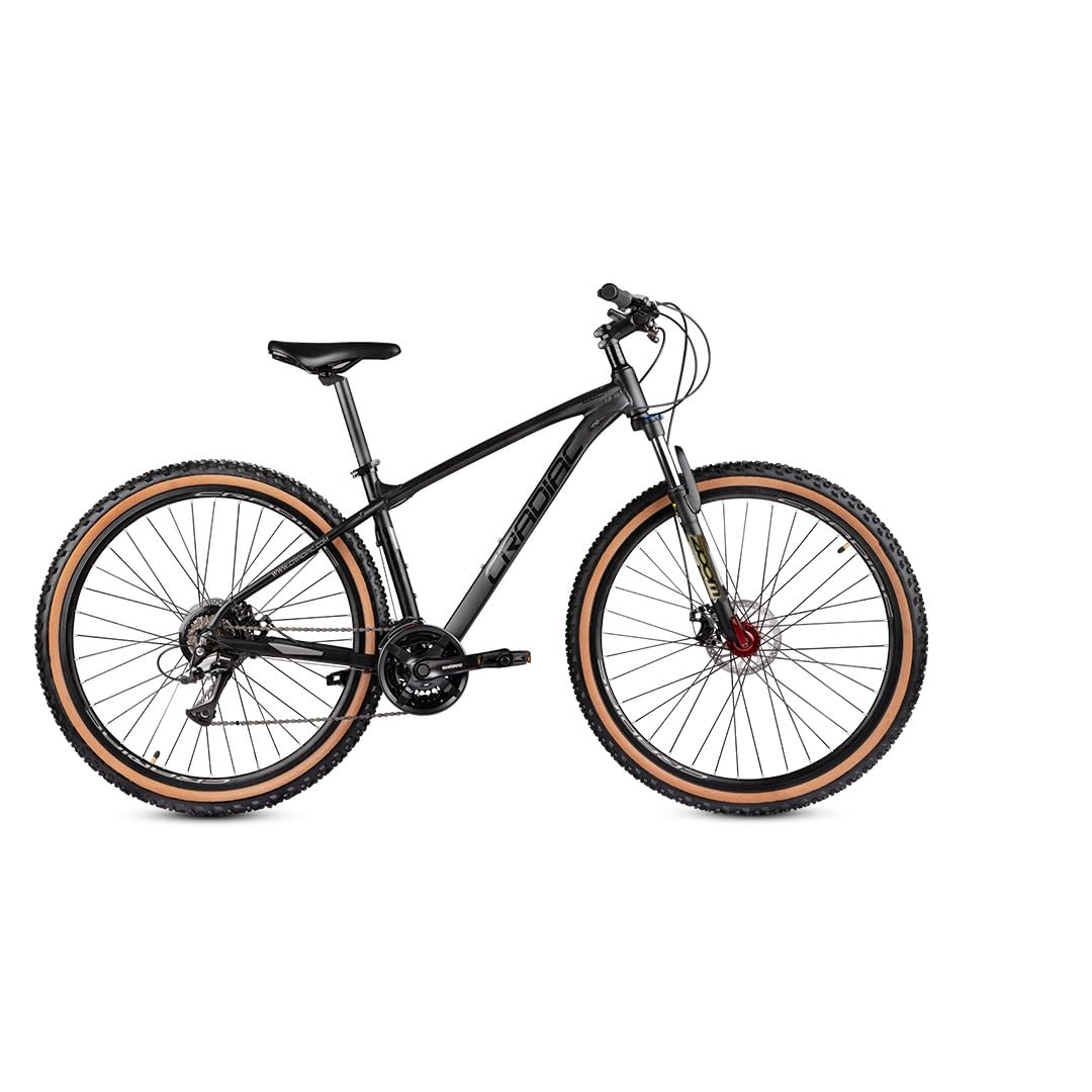 CRADIAC - Wolf 21 Gear MTB Cycle | 27.5" Inch Mountain Bicycle | Zoom Lockout Suspension | 6061 Light Weight Alloy Frame | Dual Disc Brakes | Ideal for 14+ Years Men/Boys | Carbon Black