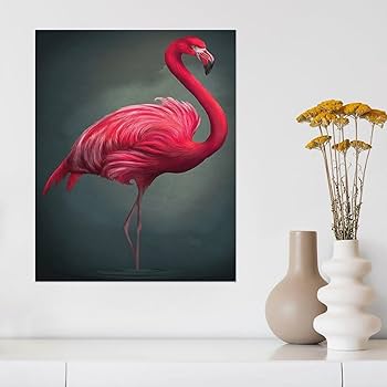 Amazon.co.jp: 絵画 水の中に立つピンクのフラミンゴインテリア