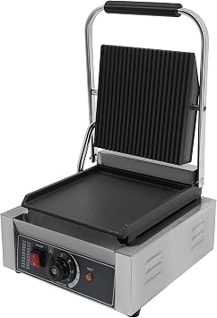 Kommerzieller Panini-Grill 1800W Kontaktgrill Sandwich-Pressgrill 50-300 C with Double-Sided Heating Elektrischer Sandwich-Panini-Maker with Heating Light 4 Non-Slip Feet Whisk&Hinge
