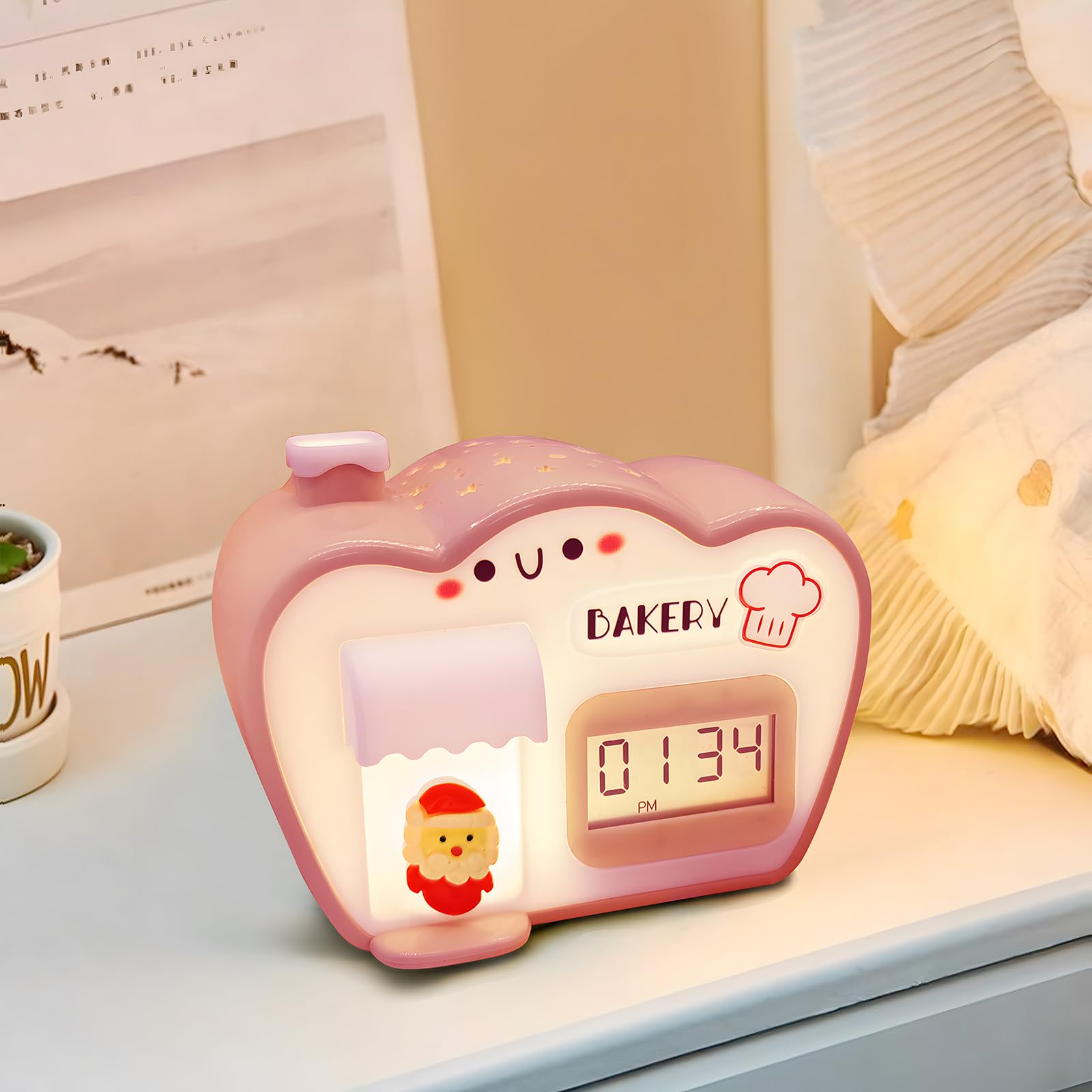 QANYI Christmas Village House Night Light,Color Changing with Star Projector Lights and Clock Timer,Battery Operated Led,Chritsmas Birthday Easter Gifts for 3-8 Year Old Girls Boys Teens Pink