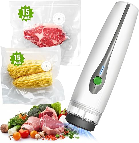 Sellador al vacío de mano para alimentos, máquina selladora al vacío compacta con 30 bolsas reutilizables, sellador al vacío portátil para Sous