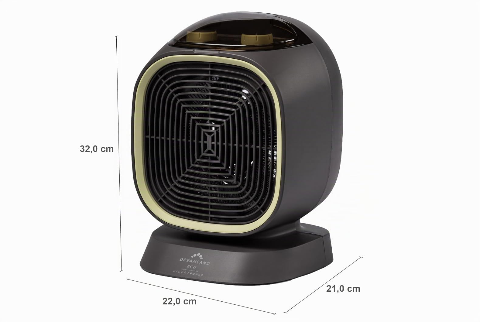 Dreamland Silent Power - Calentador de ventilador portátil con 4 modos de calefacción (35% de ahorro de energía con tecnología ecológica, función anticongelante, grado de protección IP21, hogar con