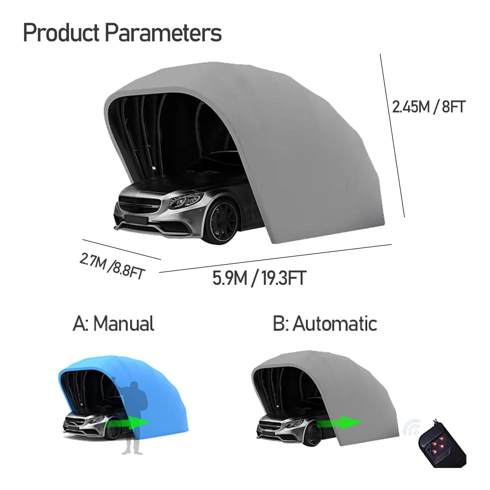 19,3 X 8,8 Fuß Hochleistungs-Carport Für Den Außenbereich, Großer Push-Pull-Carport, Teleskop-Autodachgarage, Faltbares Bootsschutzzelt, Für Auto, SUV, Grün, Manuell