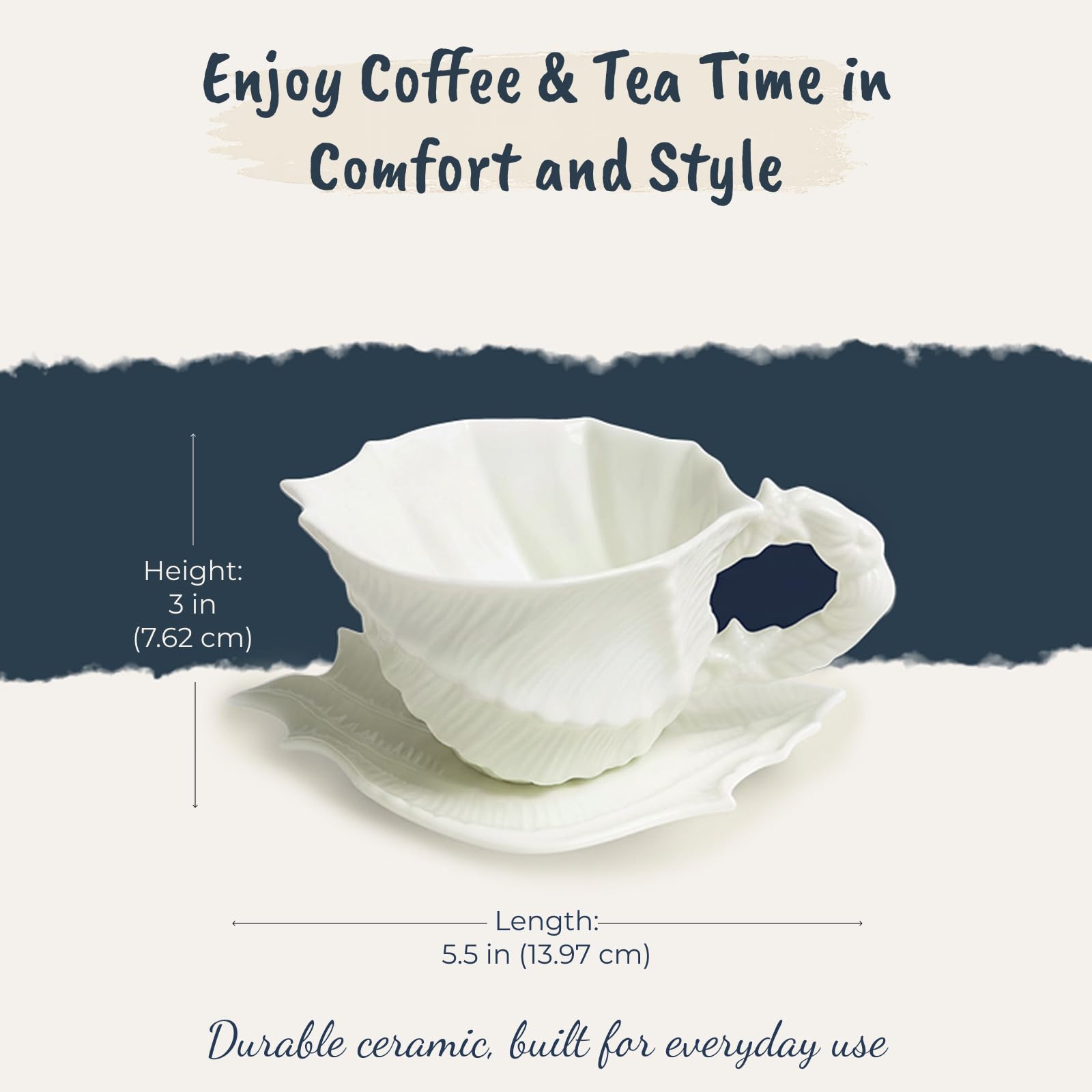Amazon.com: Blue Sky Ceramics Shell Figural Cup & Saucer White