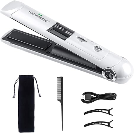 Amazon Keynice ヘアアイロン コードレス ヘアストレートアイロン 持ち運び便利 ミニ Usb充電式 ストレート カール2way 3段階温度調節 男女兼用 コンパクト 軽量 家庭 旅行用 ホワイト Keynice ホーム キッチン