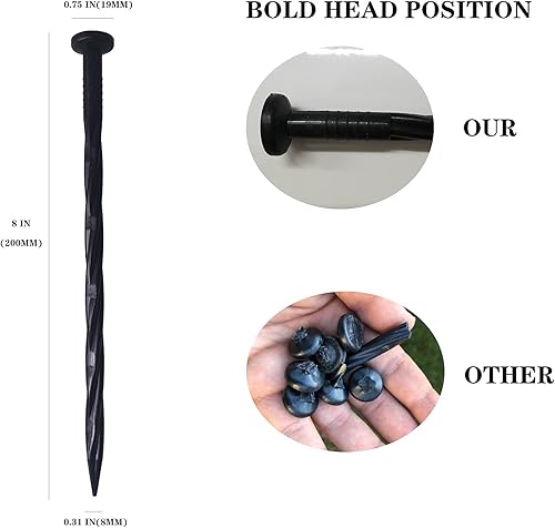 Miniatura 2 de Paquete de 50 picos de anclaje en espiral de nailon para paisaje, 8 pulgadas para barrera de malezas, césped artificial negro