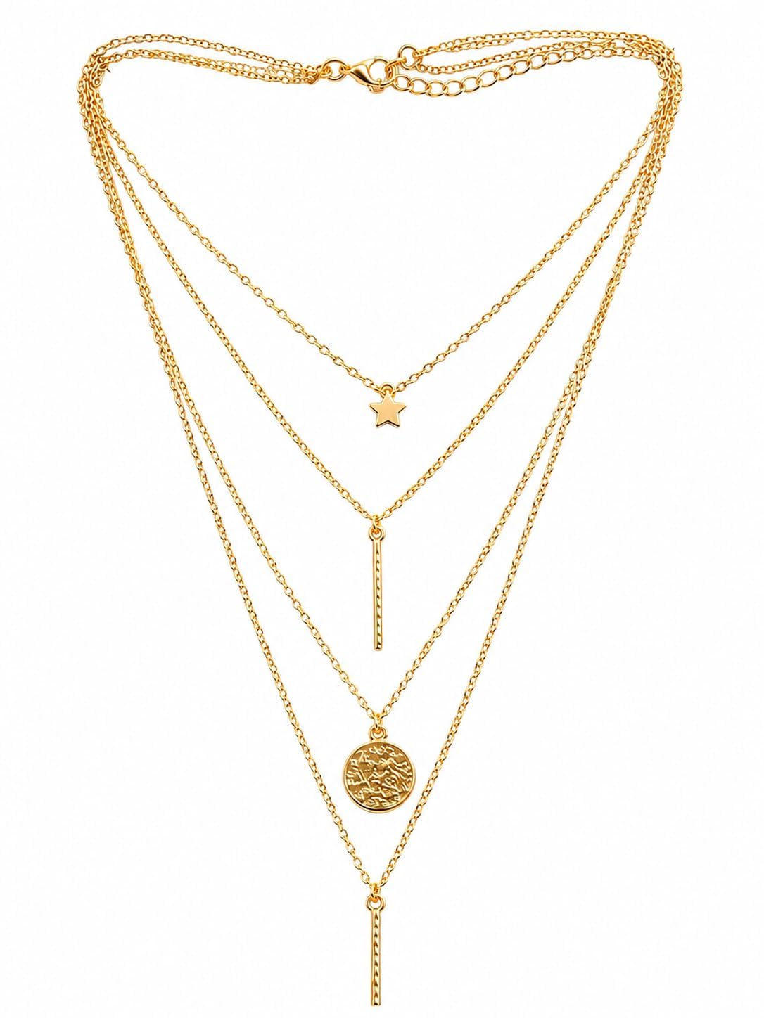 Women Multilayer Gold-Tone Necklace, Star and Coin Pendant, Modern Style, Fashion Jewellery for Women-image-41