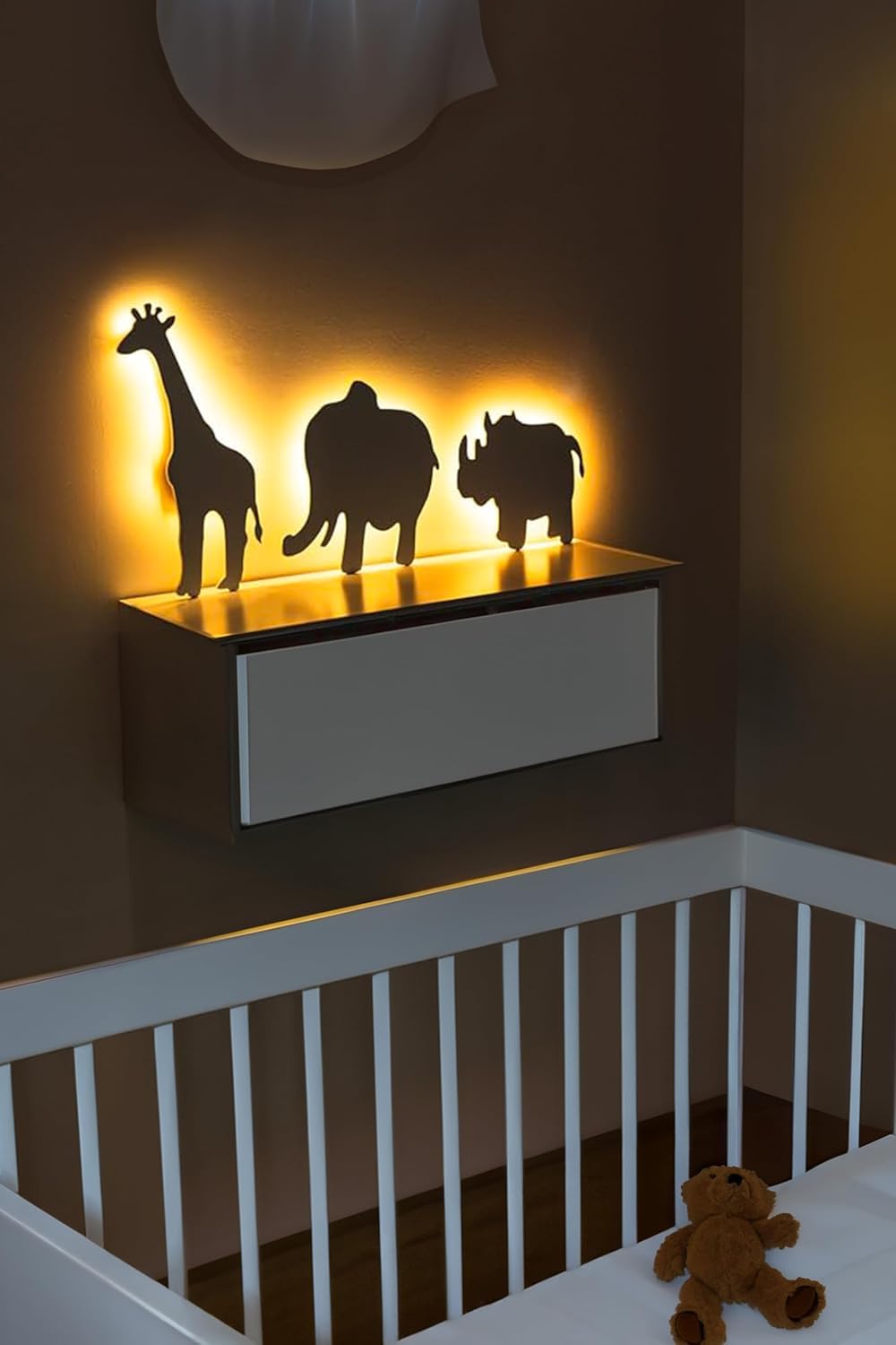 Marco Paul Lot de 3 veilleuses murales à LED pour chambre à coucher, chambre d'enfant Motif éléphant, rhinocéros et girafe