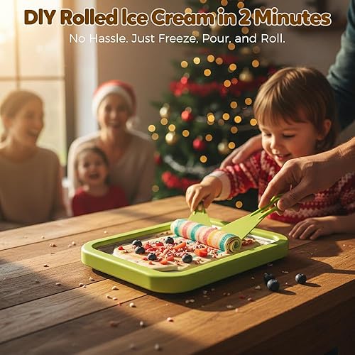 Miniatura 8 de At Home - Máquina de helados enrollada, kit de helado enrollado portátil actualizado 2025, bandeja de helado de acero inoxidable de grado