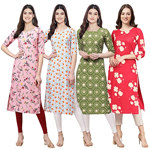 Image of Pinkmint Women's Crepe Digital Print Straight Kurta [Pack of 4] (CCV-334-338-339-335)