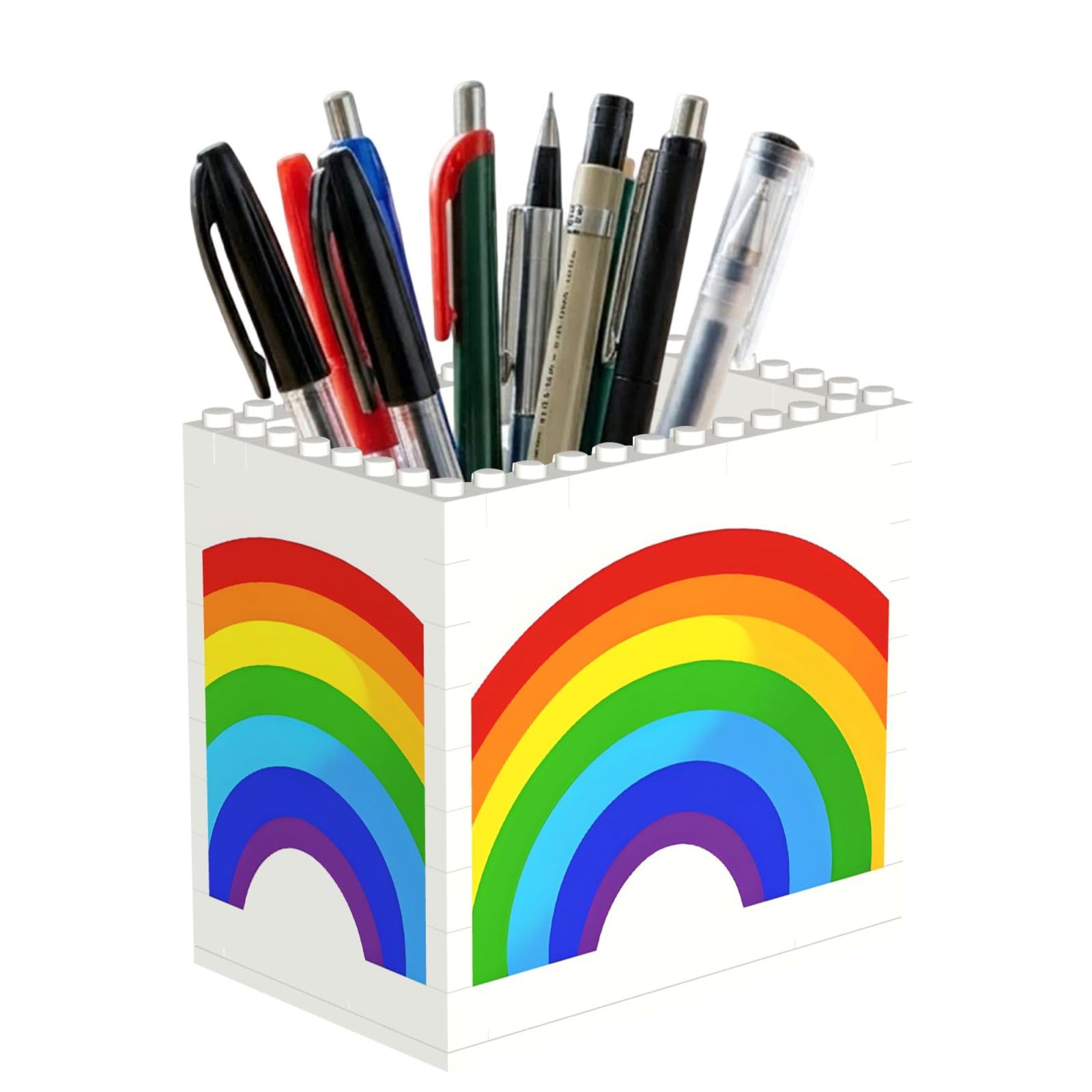 ESNAIUVCD Rainbow Printed Print Building Block Pen Holder - Pencil Holder For Desk/Classroom,Desk Accessories, Multifunctional Office Supplies Pen Organizer Pencil Cups(1pcs)