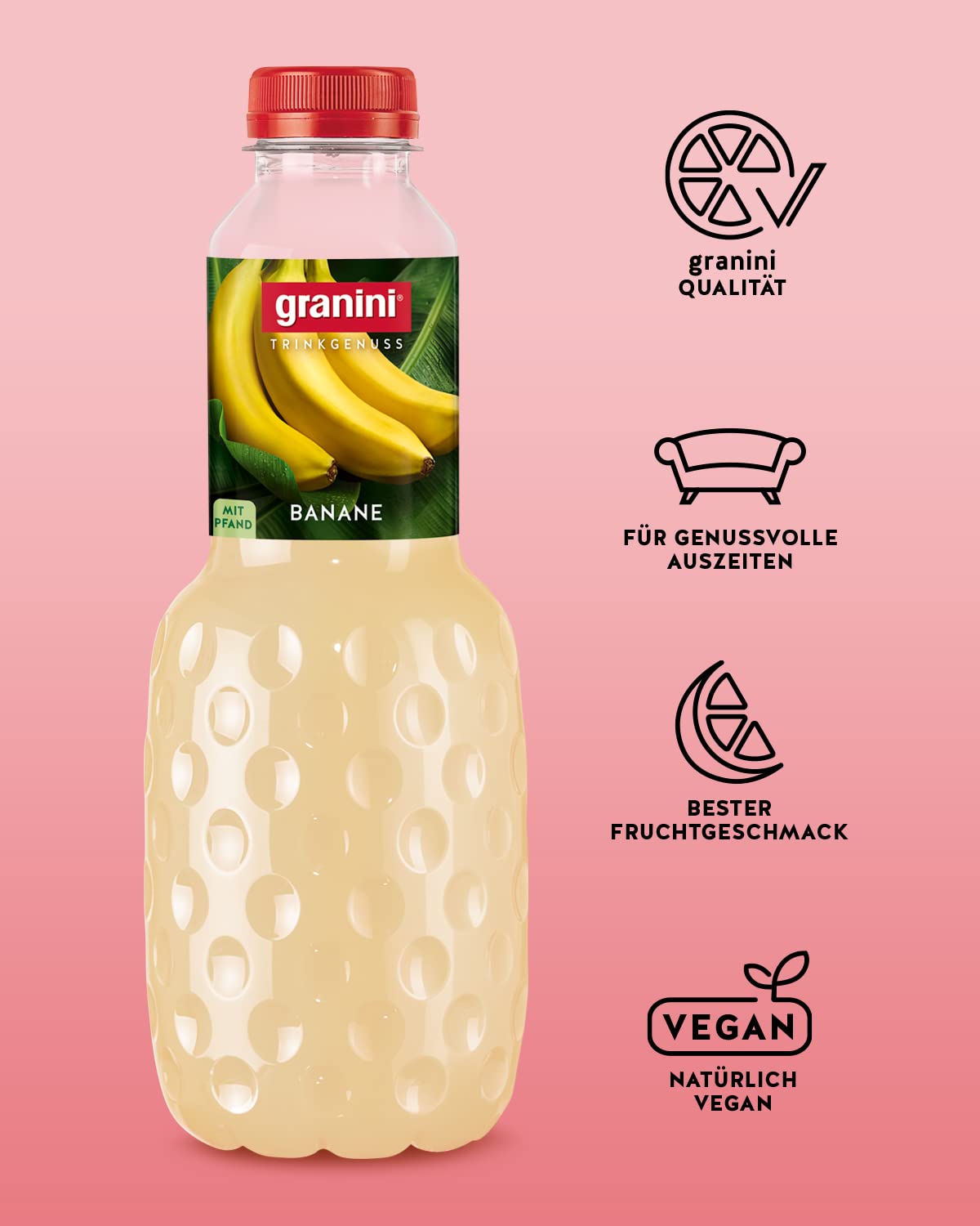 granini Trinkgenuss Banane (6 x 1l), mindestens 25% Frucht, Bananen-Nektar, vegan, natürlich, mit Pfand (Packung mit 4)