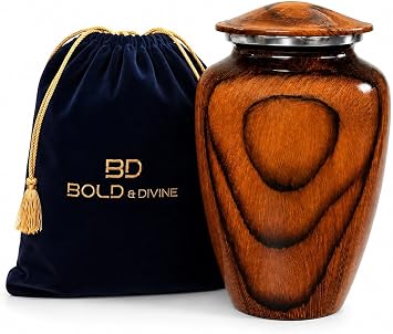 Bold & Divine Wood Grain Cremation Urn for Human Ashes - Elegant Large Memorial Cremation Urn for Human Ashes - Perfect Tribute for Loved Ones - Male Female Man or Woman Red Cherry Wood, Large