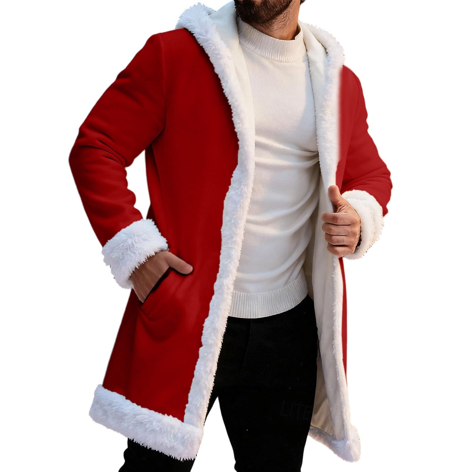 Veste De Noël pour Homme Manteau Long Homme Zippé, Sweat De Noel À Capuche Longue Grande Taille Père Automne Et Hiver Cardigan Blouson Moto Rétro pour Quotidien Chaud Xmas Sweatshirts
