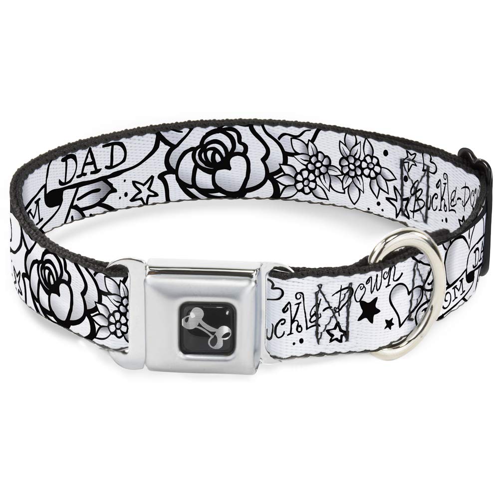Collier chien os Buckle Down grand chien collier reglable noir blanc