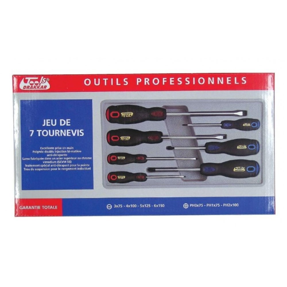 Jeu 7 tournevis lame classique Drakkar Tools 13252 pour atelier