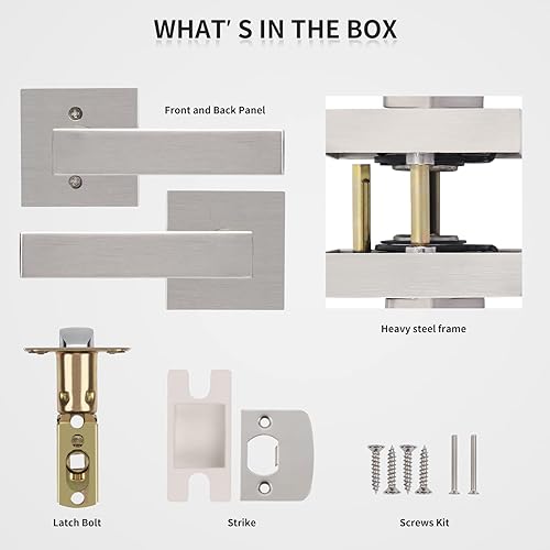 Miniatura 9 de Paquete de 10 manijas de puerta de paso, pomos interiores para puertas de pasilloarmarios, despensatrasteros, juego de manijas cuadradas resistentes