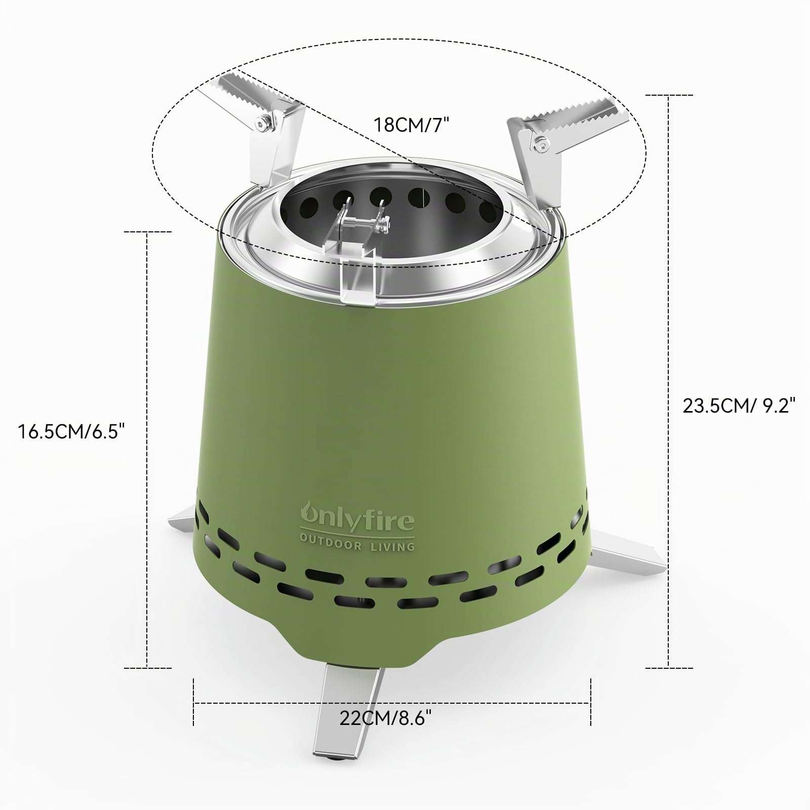 Onlyfire 16,5 cm Brasero sin Humos de Mesa, Mini Brasero Portátil con Soporte para Macetas y Bolsa de Transporte, para Acampar Al Aire Libre Tailgating Patio Trasero, Acero Inoxidable, Verde