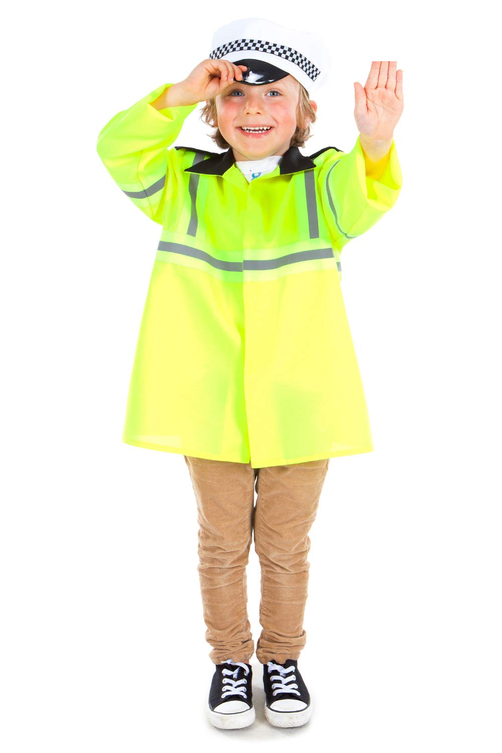 PRETEND TO BEE Police Traffic Officer Fancy Dress Costume for Kids, Fluorescent & Black, 5-7 Years
