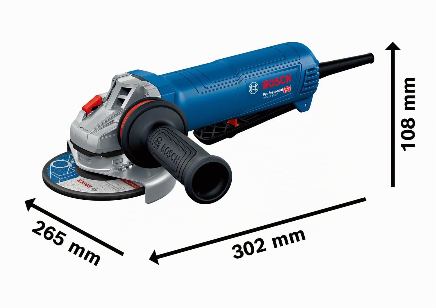 Bosch Professional amoladora angular con cable GWS 12-125 P 125 mm, 1200 W, con empuñadura auxiliar antivibración, caperuza de protección, llave de dos agujeros)