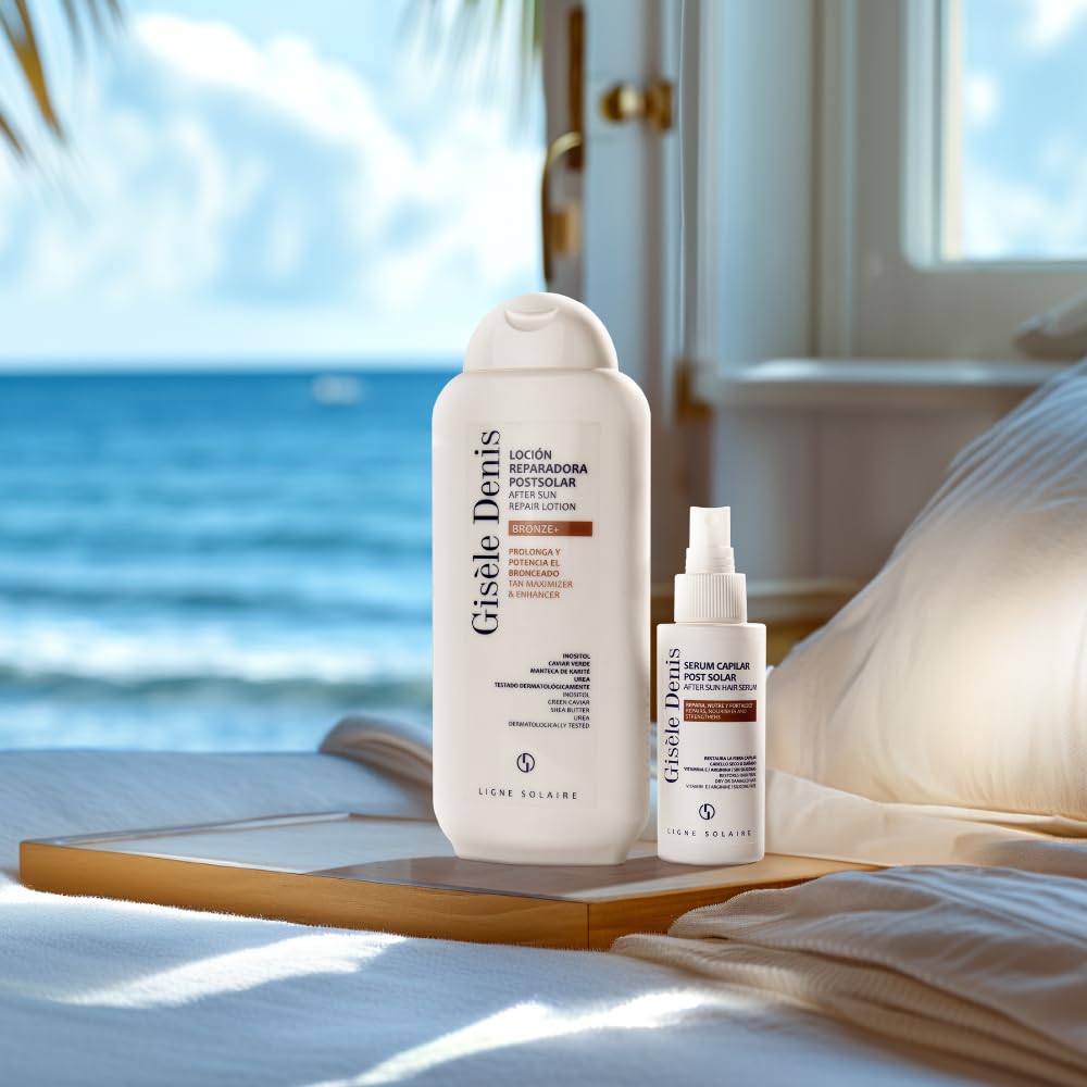 GISÈLE DENIS - Aftersun Bronze +, 400 ml, Crema Cuerpo, Cuidado de la Piel, Loción Reparadora Postsolar, con Inositol, Caviar Verde, Urea y Manteca de Karité, Nutre, Hidrata y Repara la Piel