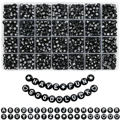 Image of Looconi 1400pcs Black Letter Beads Star and Heart Beads 7x4mm Alphabet for Jewelry Making