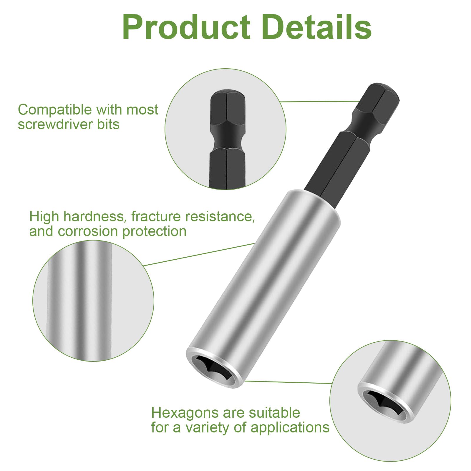 GOOGO Lot de 5 porte-embouts magnétiques de qualité supérieure - 1/4" - En acier inoxydable - 60 mm