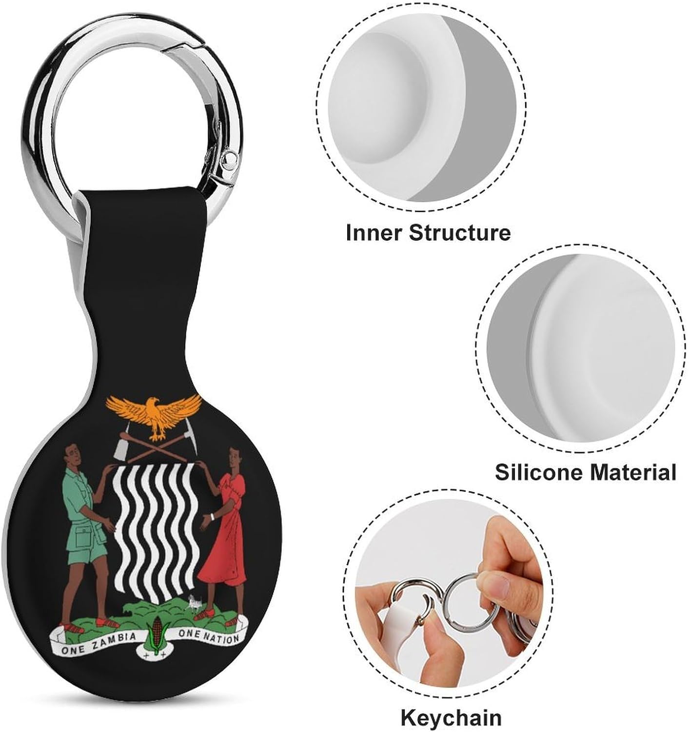 Coat of Arms of Zambia Funny Cover Compatible with AirTag Case Protector GPS Tracker Holder with Keychain