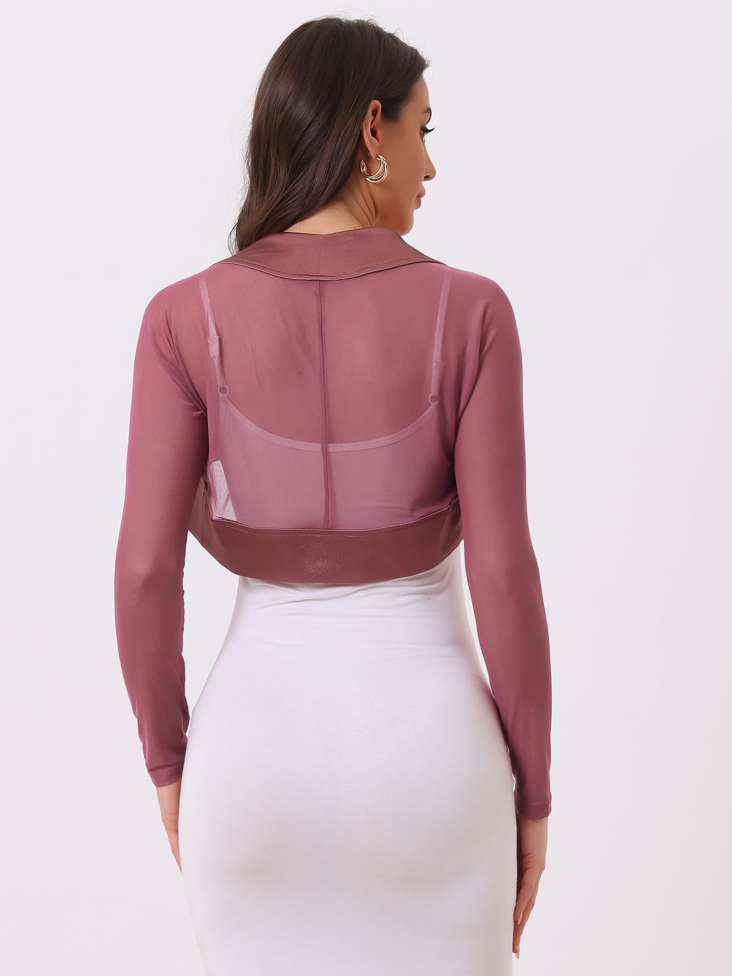 Allegra K Boléro élégant en satin à manches transparentes pour femme, rose foncé, L