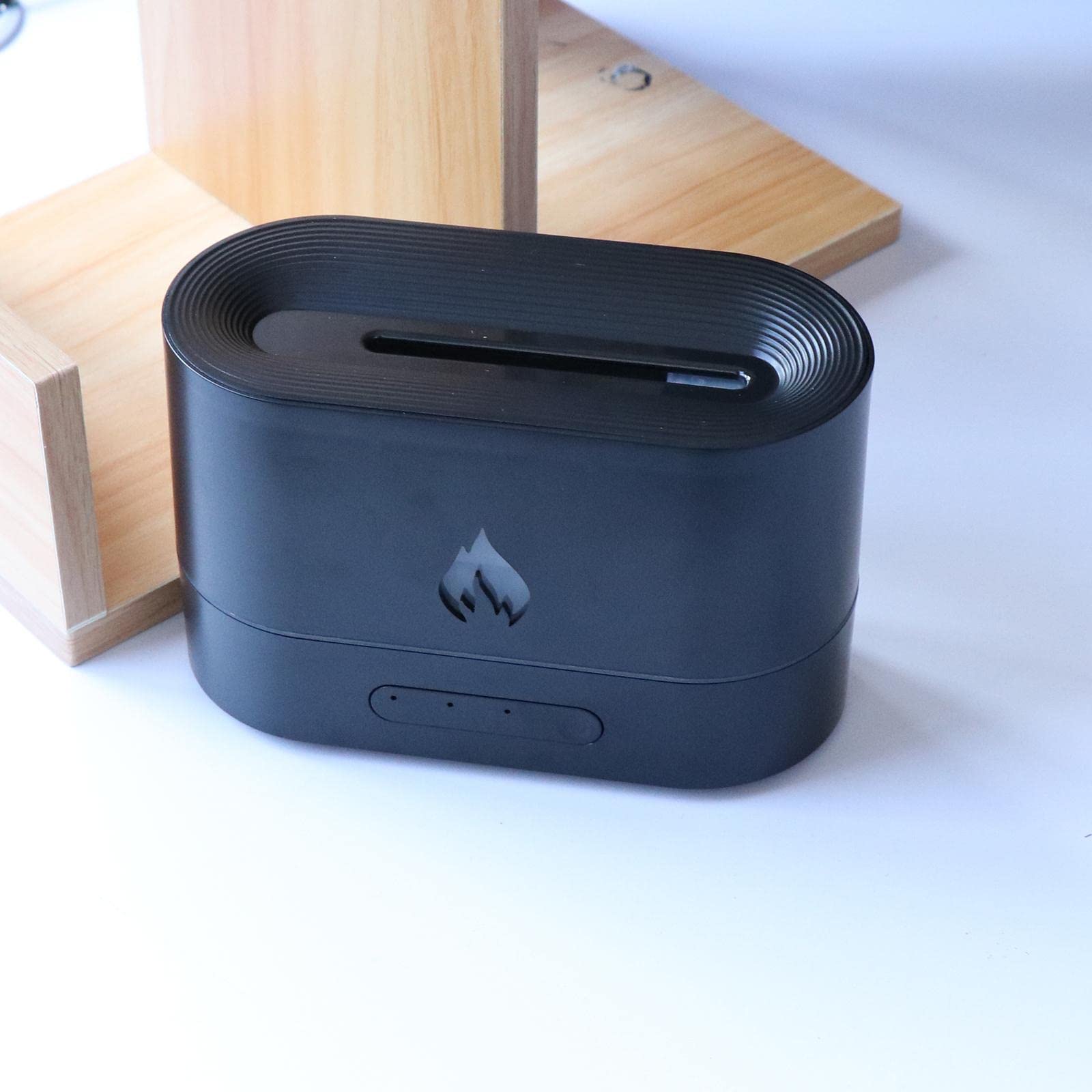 3 juegos de humidificador de aire sin agua apagado automático con llama realista para viajes negro
