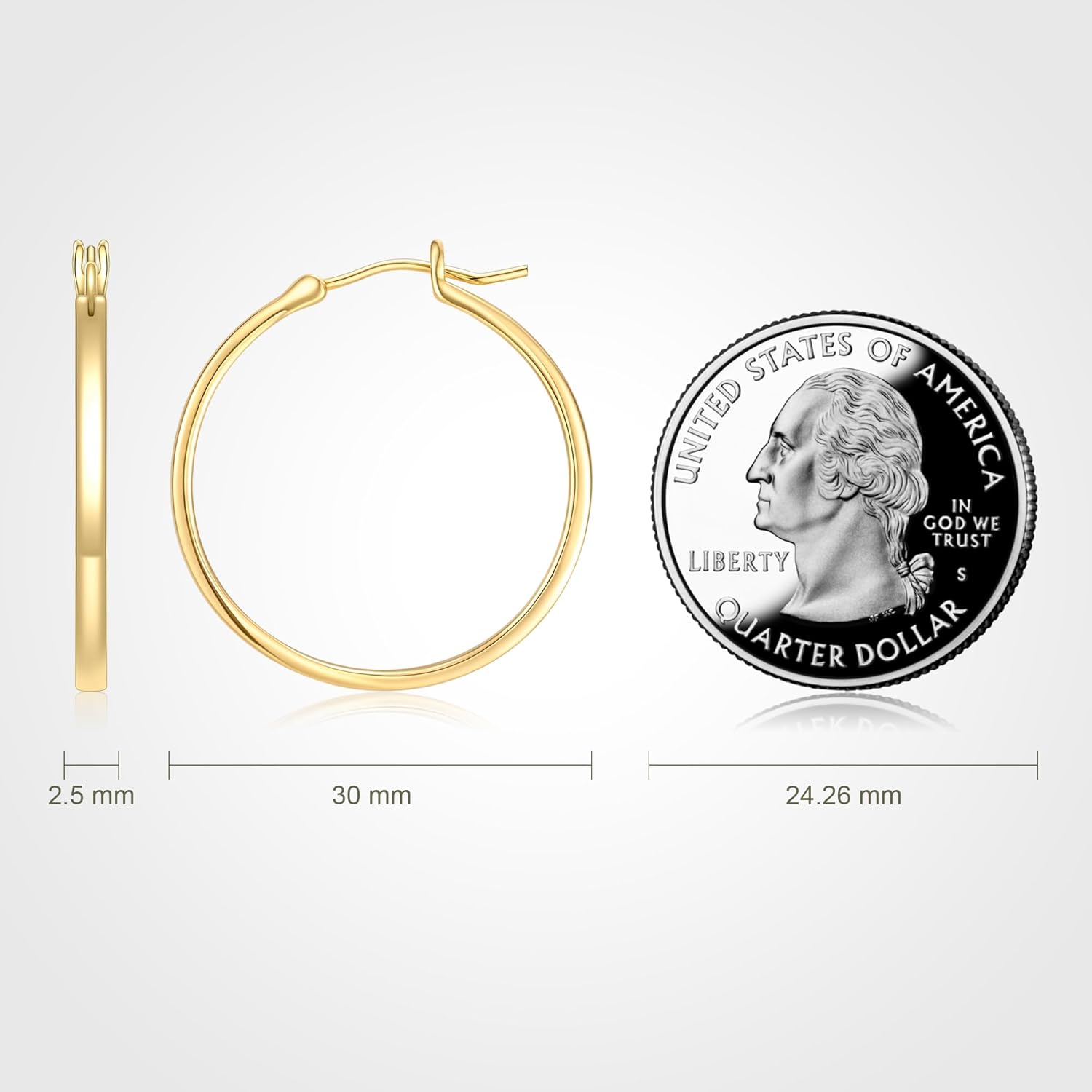 14K Gold Hoop Earrings for Women, 14K Gold Earrings, Dainty Hypoallergenic Vermeil Earrings Hoops, 14K Gold Plated 925 Sterling Silver, 20mm/30mm - Image 3