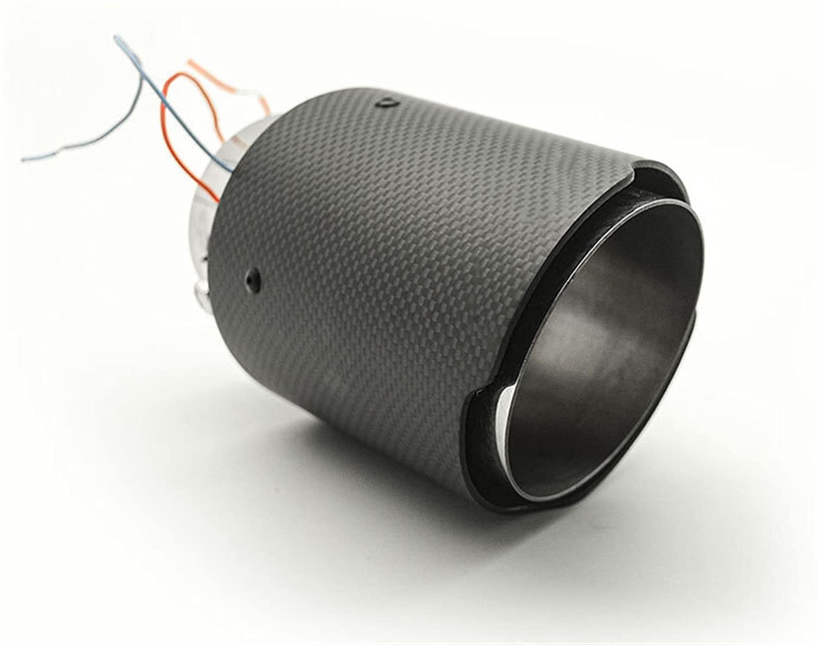 Automobile exhaust head tail pipe exhaust pipe muffler pipe tail throat bolt pipe end, 2.4-inch air intake, 3.5-inch automobile general exhaust port, imitation carbon fiber matte black(Red lig