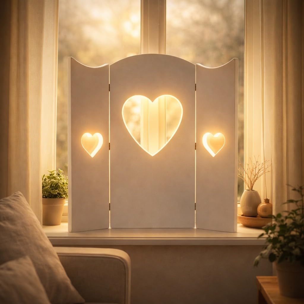 Décoration de fenêtre - Paravent avec motif cœur - Style shabby - 58cm - Blanc