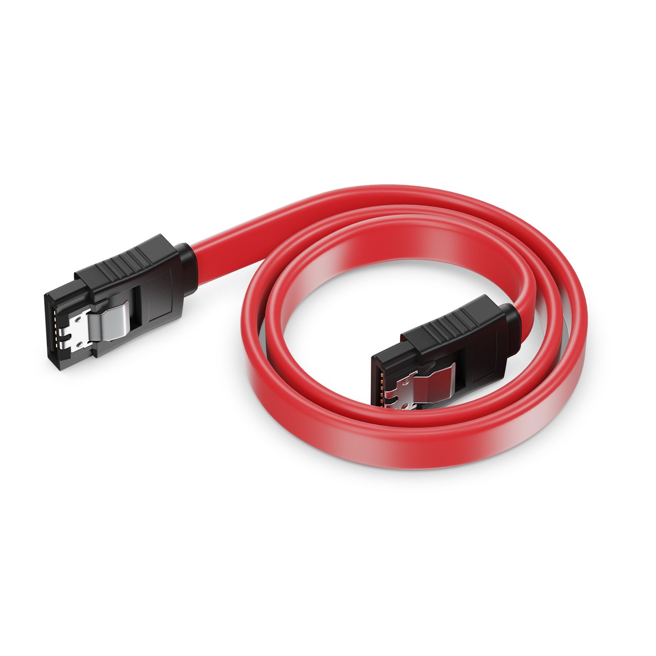 deleyCON 4x 50cm kabel SATA III kabel danych S-ATA 3 kabel połączeniowy 6 GBit/s kabel połączeniowy do HDD SSD - metalowy klips - 2 proste wtyki typu L - żółty/czerwony/niebieski/Czarny