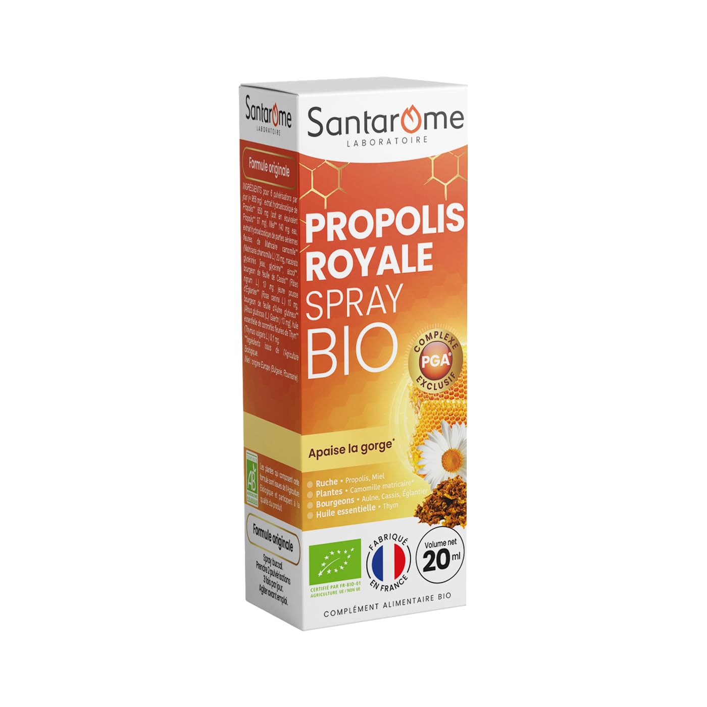 Santarome Spray Propolis Bio - Miel & Thym - Apaise la gorge - 20 ml