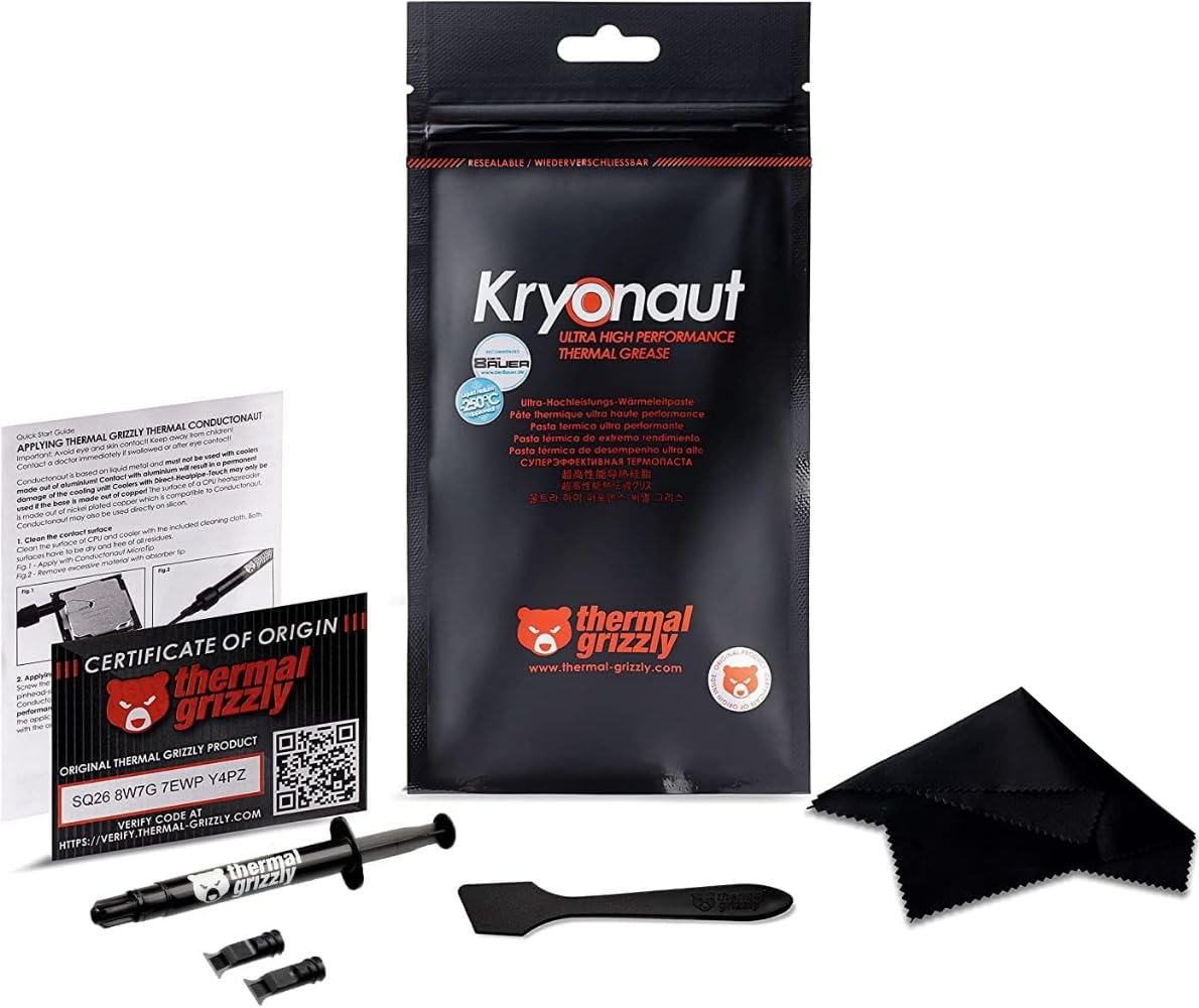 Thermal Grizzly Kryonaut The High Performance Thermal Paste Cooling All Processors, Graphics Cards and Heat Sinks in Computers and Consoles Combo Extra Spatula (Kryonaut 5.5g Combo)