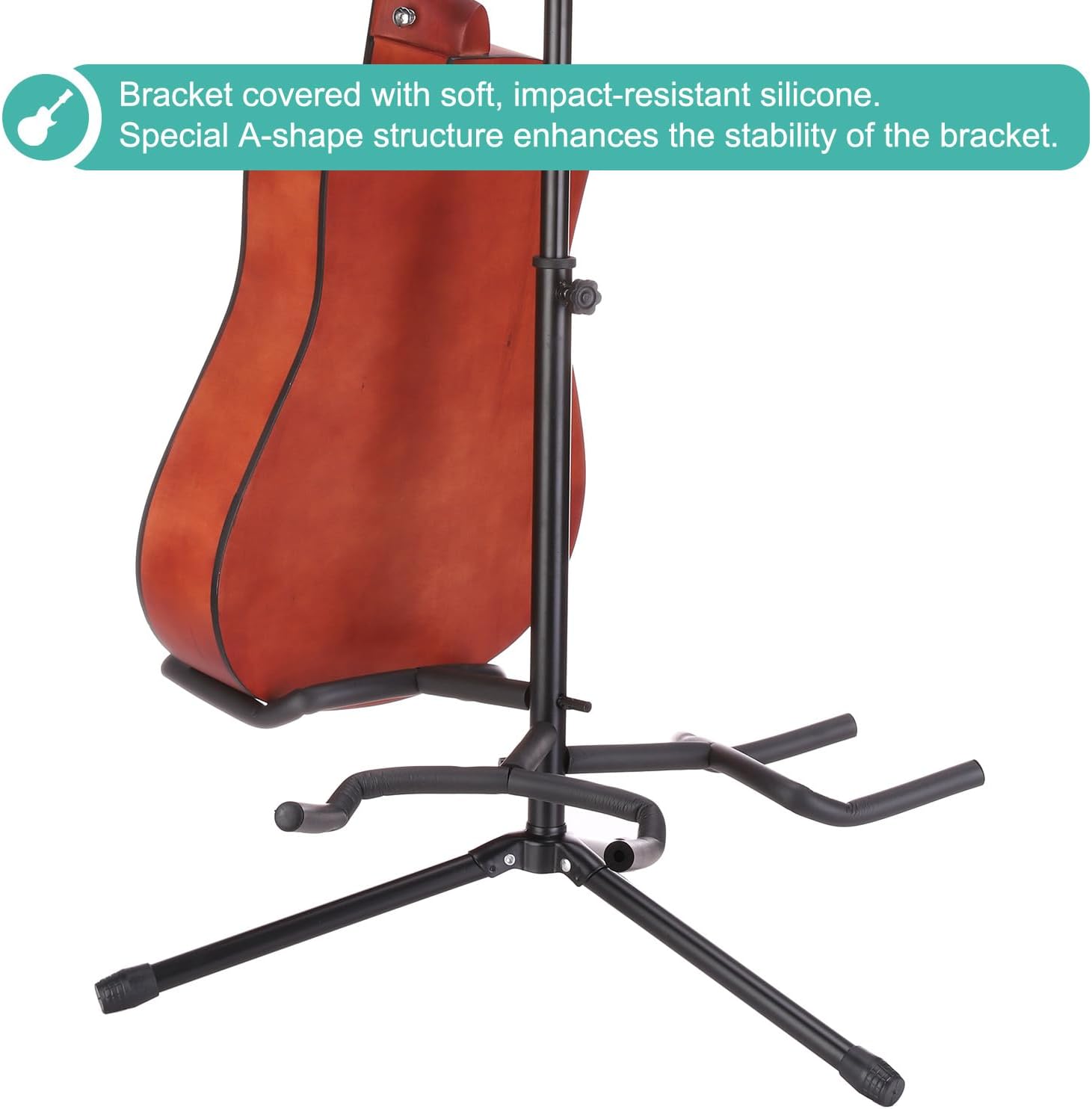MECCANIXITY Triple Guitar Stand, Adjustable Guitar Stands Floor with Neck Holder for Electric Acoustic Guitars Bass, Folding Tripod Guitar Stand for 3 Guitars