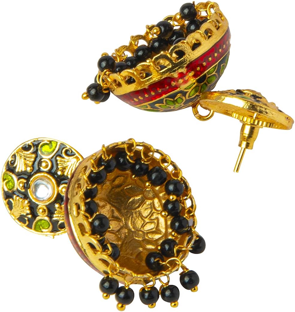 Bodha Traditional Indian Handcrafted Gold Plated Designer Traditional Ethnic Meenakari Kundan Jhumka Earrings Women