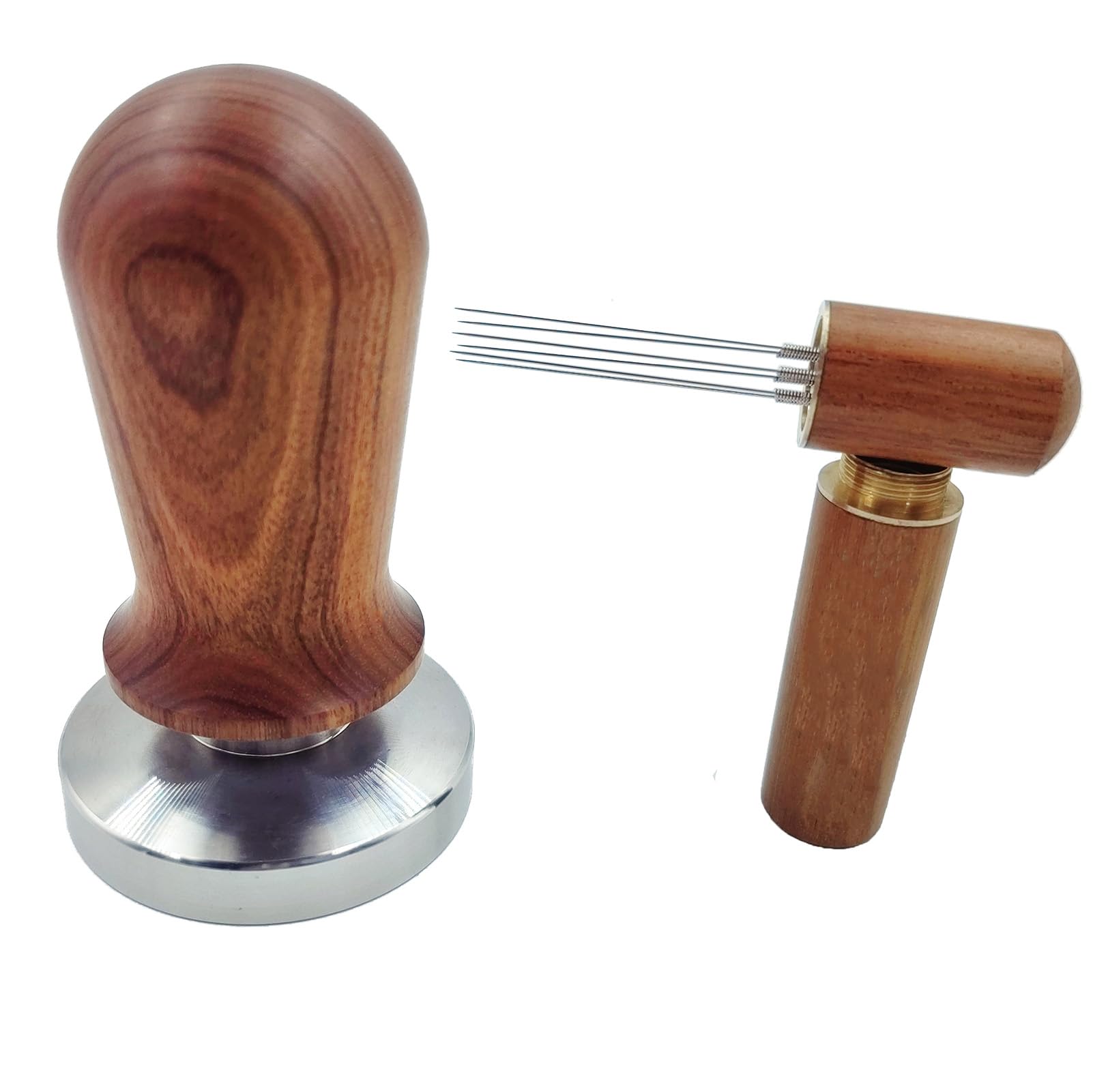 53mm Espresso Tamper & Stirrer, Spring-Loaded flat 304 stainless steel Base Coffee Calibrated Tamper with Distributor, Wooden Handle Coffee Tamper and WDT Tool (53 mm)