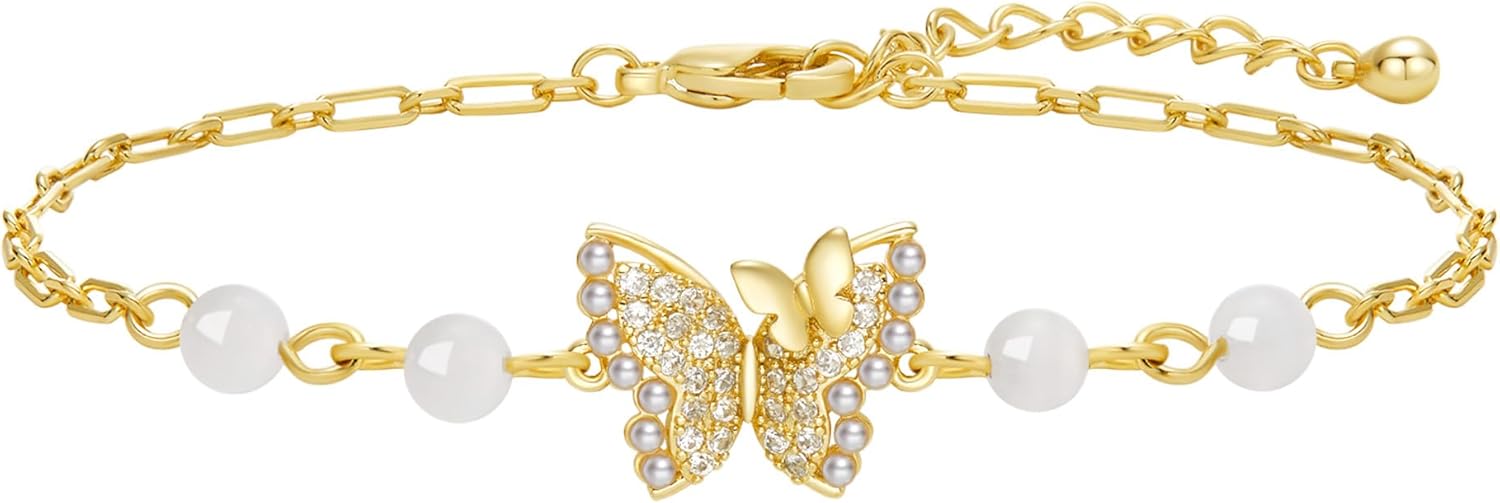 Dainty Adjustable 14k Gold Plated Butterfly Bracelets for Women