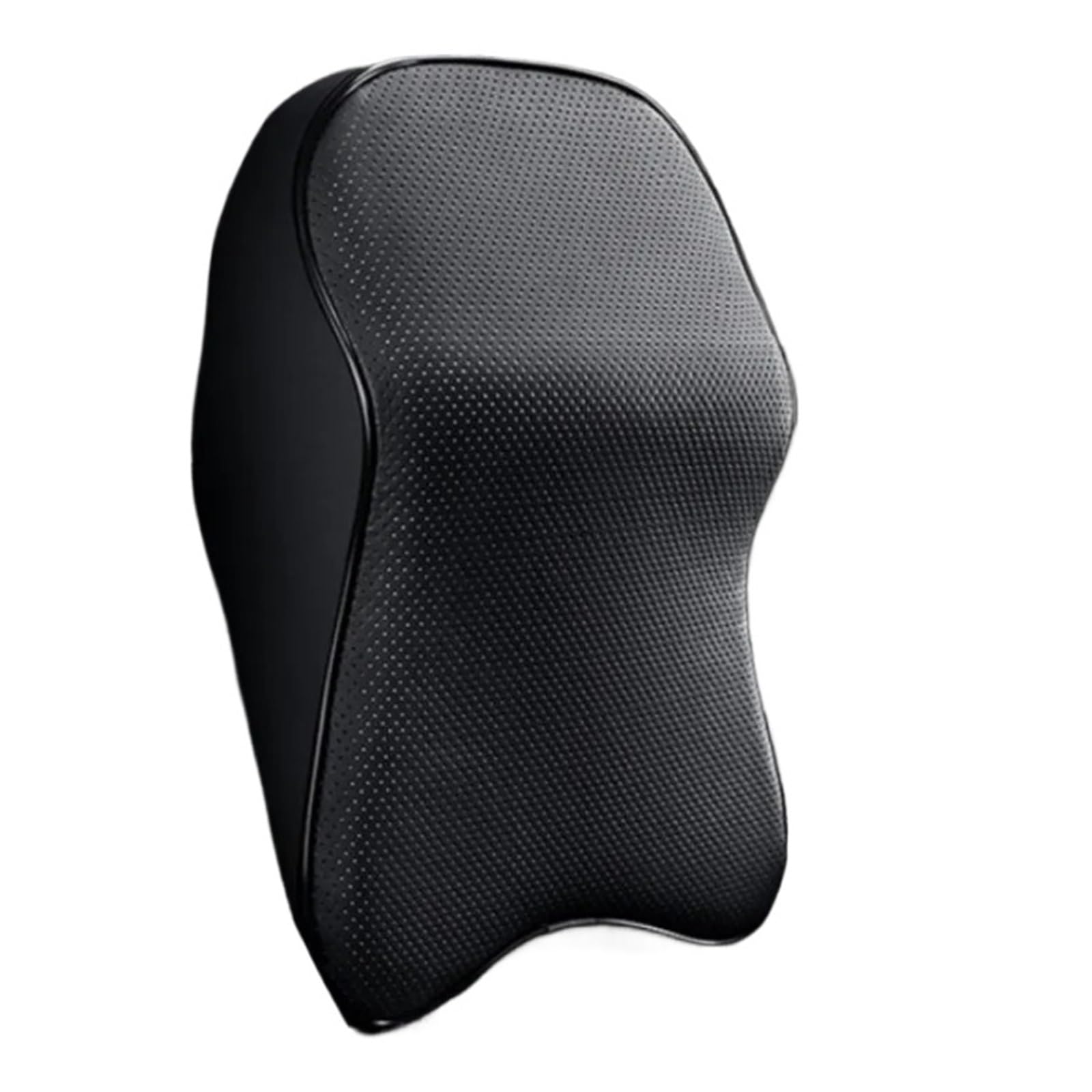 POAWUDJA Car Pillow 3D Nappa Leather Memory Foam Headrest Car Neck Pillow Support Pain Relief Travel Removable Cover(Black)