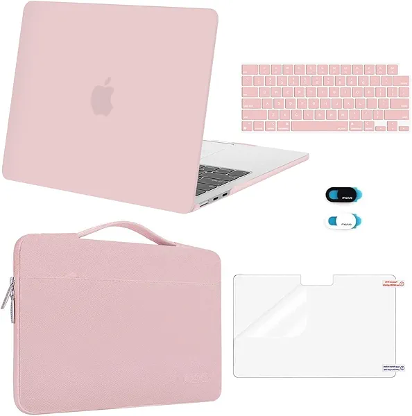 MOSISO Compatible with MacBook Air 13 inch Case 2025 2024 2023 2022 M4 A3240 M3 A3113 M2 A2681, Hard Shell&Sleeve Bag&Keyboard Skin&Webcam Cover&Screen Film for MacBook Air 13.6 inch, Baby Pink