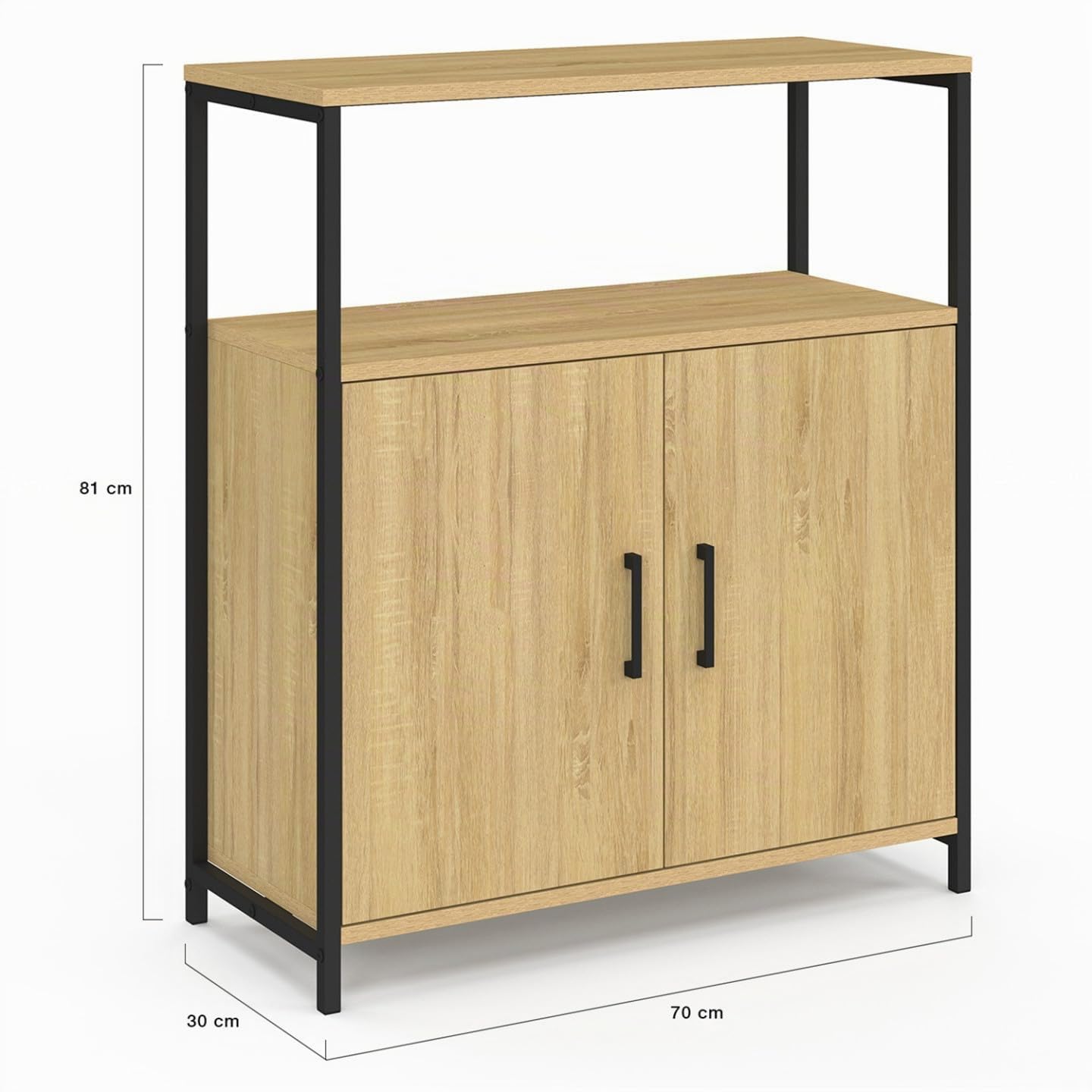 IDMarket Detroit - Aparador auxiliar (1 nicho y 2 puertas, 70 cm) | Diseño industrial