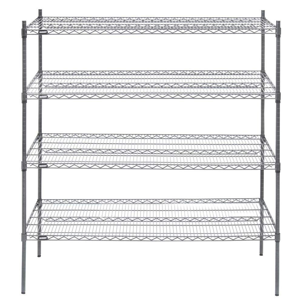 Shelving Unit with 4-Shelves Dark Grey Wire - 60" L x 24" W x 63" H by HUBERT – Alloy Steel, Flint, Model K2460-3F