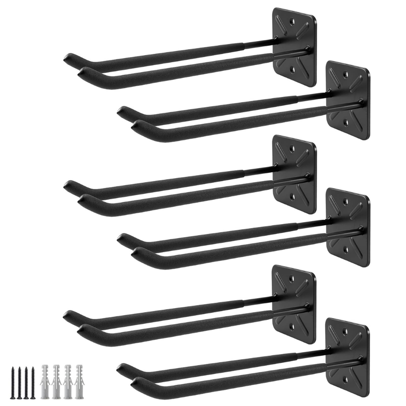 GUDEMAY6 Pack Garage Hooks, Heavy Duty Steel Tool Hanger&Organizer for Wall Mount Storage, Ladders, Bikes, Power Tools, Utility Steel Garden Tool Organizer with Anti-Slip Coating