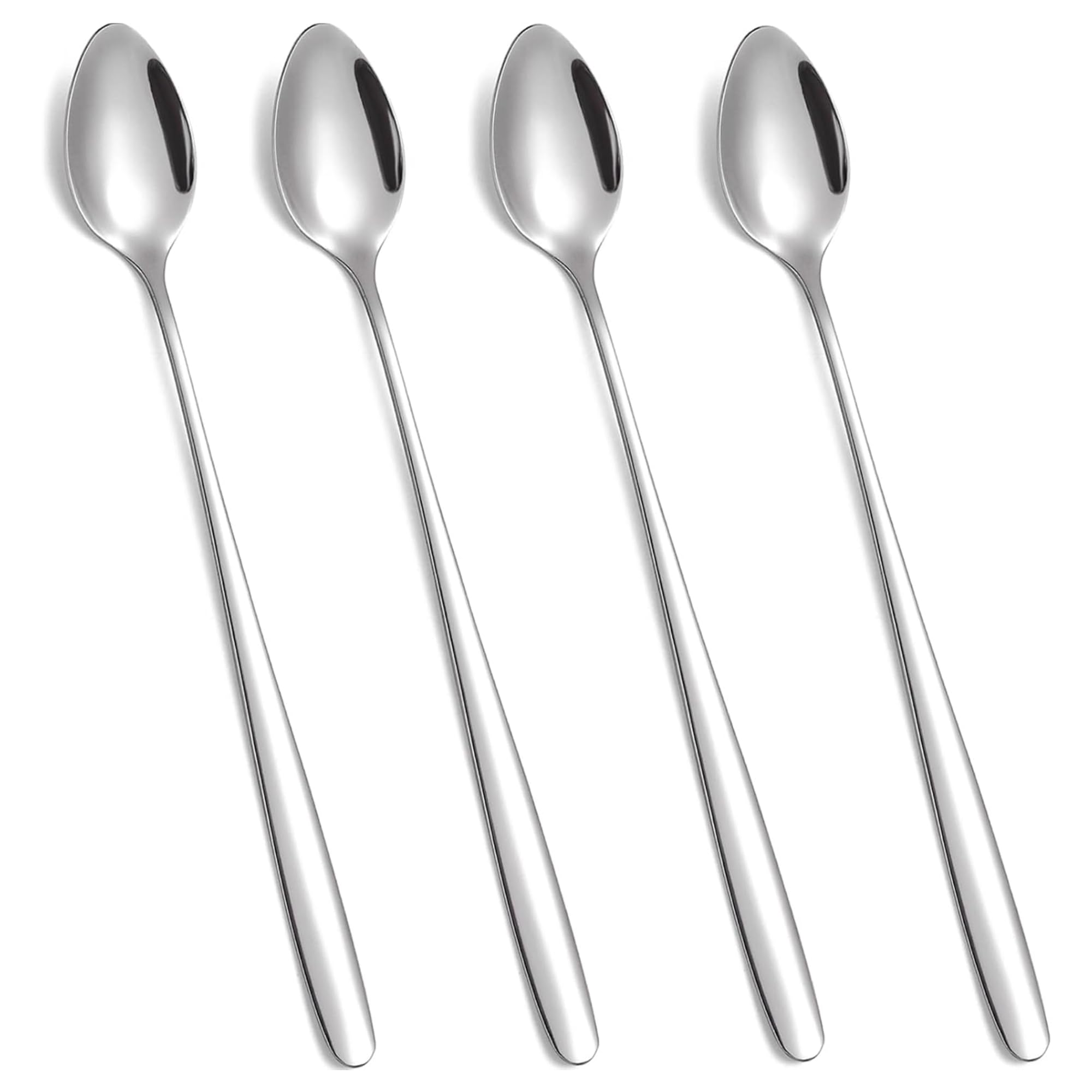 Long Handled Stainless Steel Spoons – 18.3cm Elegant Latte, Iced Coffee, Tea & Dessert Mixing Spoons – Durable Mirror Polish Set for Home, Cafe & Barista Use (Pack of 4)